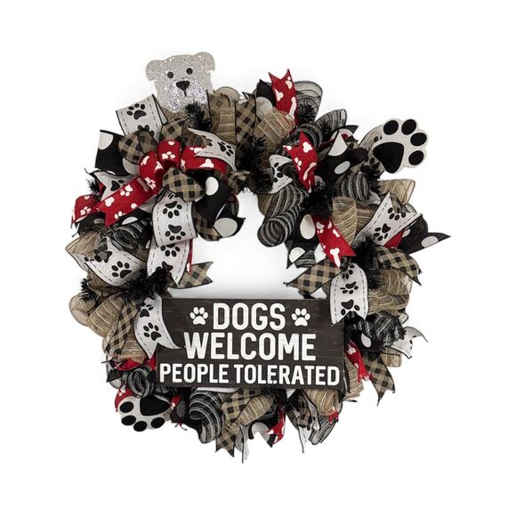 Dogs Welcome People Tolerated Front Door Wreath - Picture 1 of 5